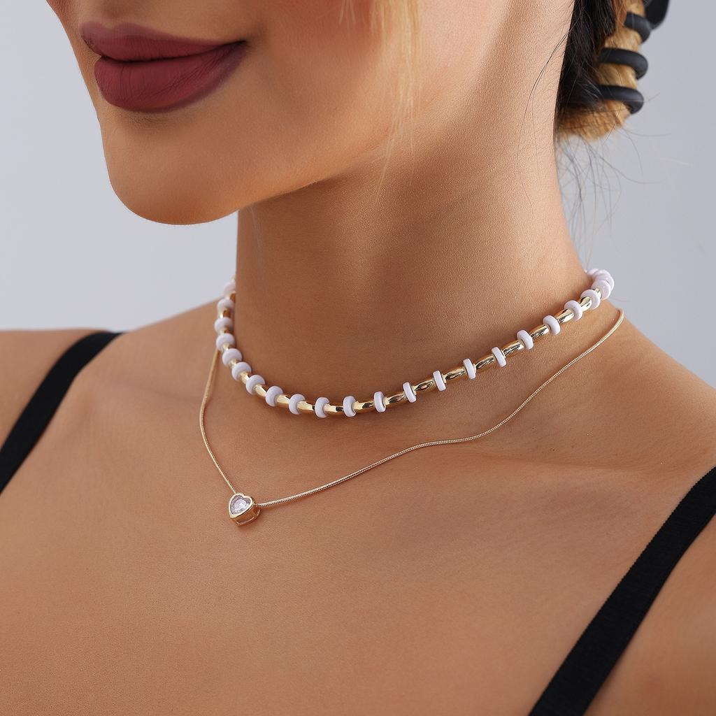 Accessories, Double Beaded Acrylic Mixed And Matched Metal Love Necklace Women, Premium Clavicle Necklace