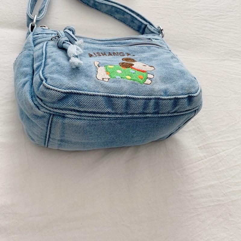 Cartoon Embroidered Denim Bag Women's Shoulder Crossbody Bag