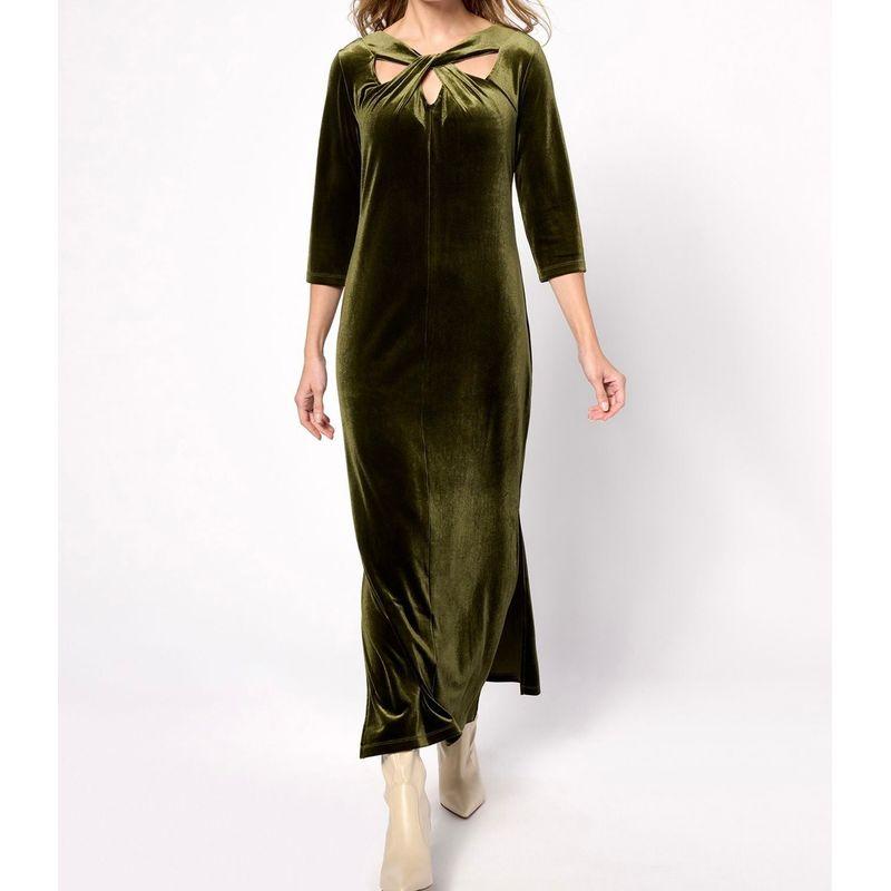 

Export New Arrival High Quality Button Featured Design Comfortable Texture Pleuche Dress Dopamine Retro Dress Army Green L(UK12)