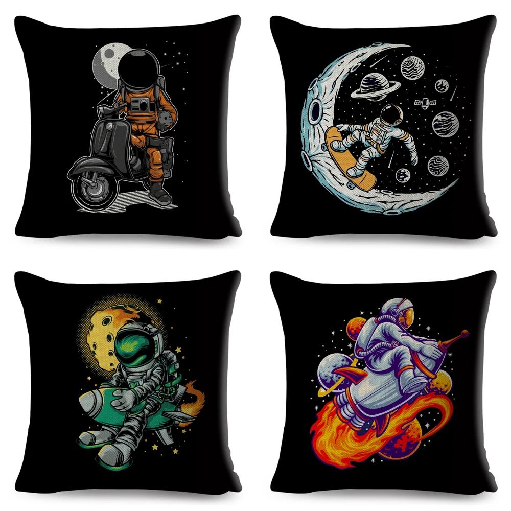 Cartoon Astronaut Sports Cushion Sofa Home Decoration Kids Room Planet Music Pillowcase