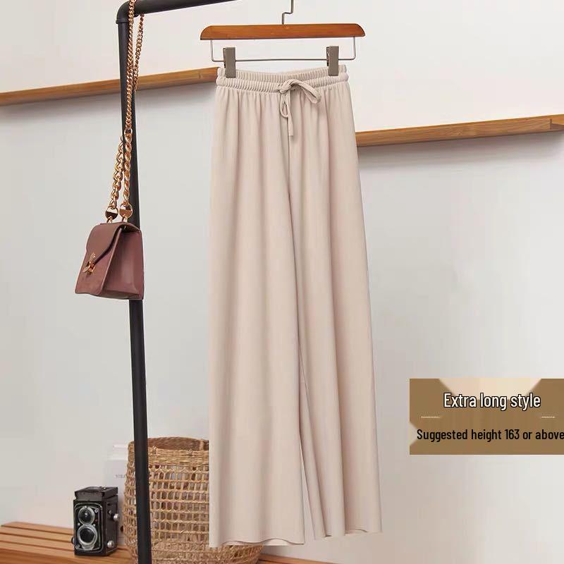 2025 Women's High Waist Wide Leg Ice Silk Pants - Spring/Summer Loose, Slimming, Floor-Length.