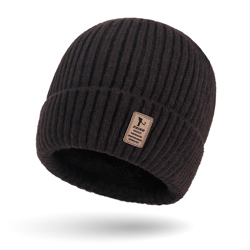 Solid Color Casual Fleece-Lined Thickened Warm Knit Hat for Men, Ear-Protecting Cold-Resistant Beanie