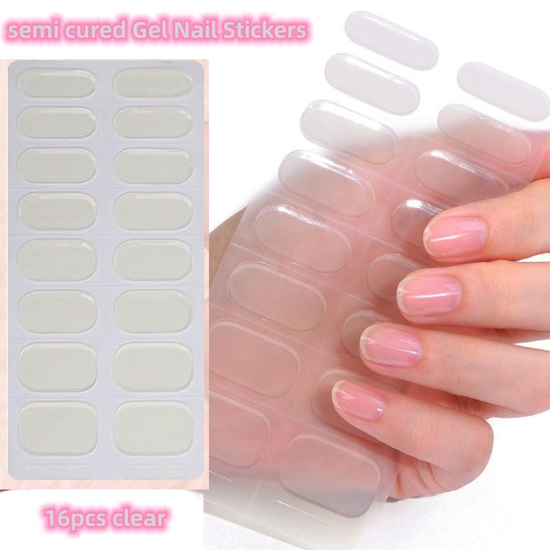 

16 типсов французский белый край полуотвержденный гель обертывание для ногтей модный цвет долговечный полное покрытие водостойкая наклейка-обертывание для ногтей маникю NK-LTHP-021