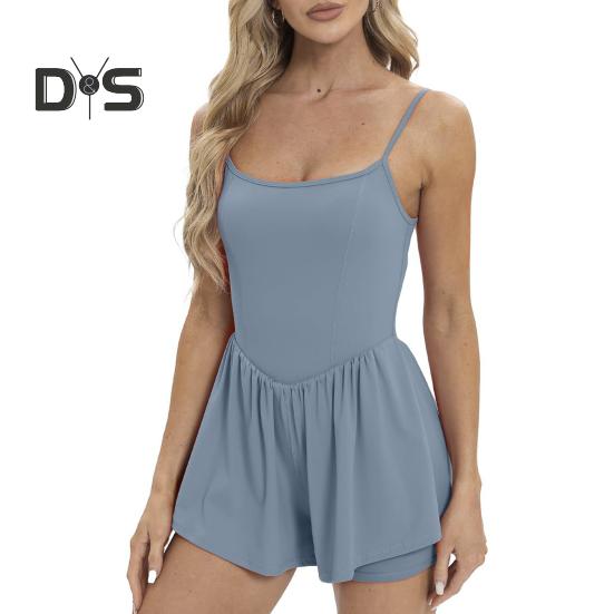 Women's Sleeveless Tennis Dress Summer Pleated Yoga Workout Mini Dresses with Built-in Shorts Spaghetti Strap Athletic Romper Short Sundress