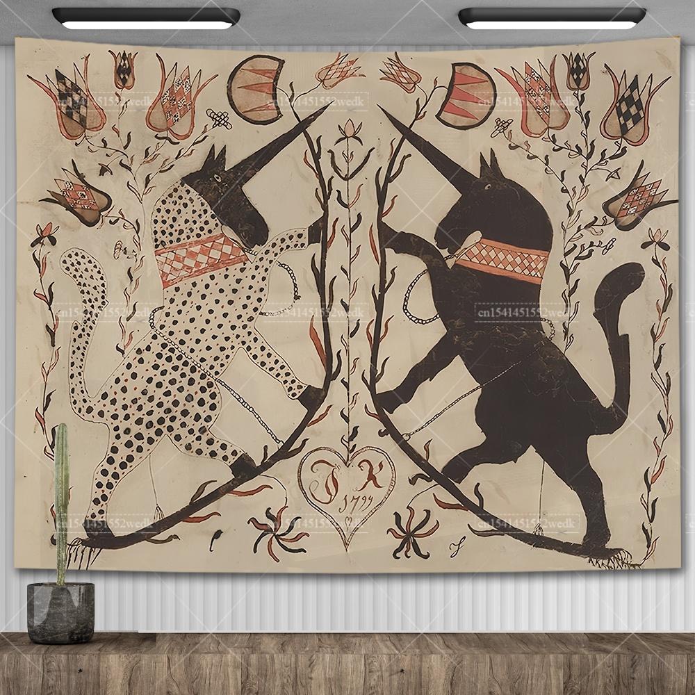 Гобелен «Леди и единорог» Средневековый гобелен Настенный гобелен Печатный домашний декор Гобелены Фоновое покрытие для комнаты Для кровати 30X40in 76x102cm