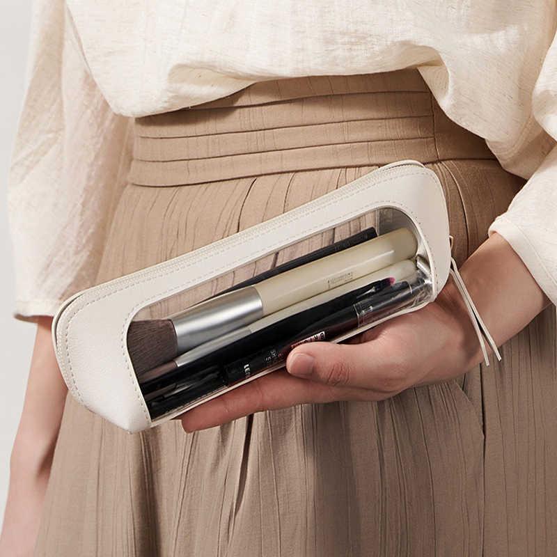 Pu Pencil Case Portable Waterproof Transparent Cosmetic Bag Zipper Makeup Brush Storage Bag Sundries Organizers Stationery Gifts