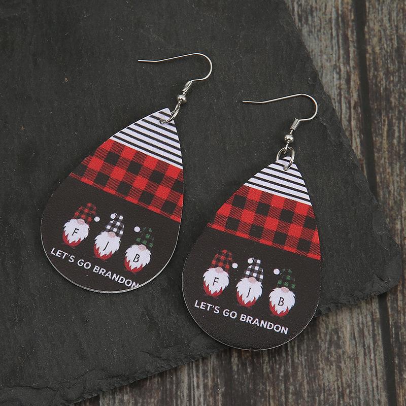 Creative Santa Claus Letter Earrings: Double-Sided Red & Black Plaid Striped Leather Christmas Jewelry