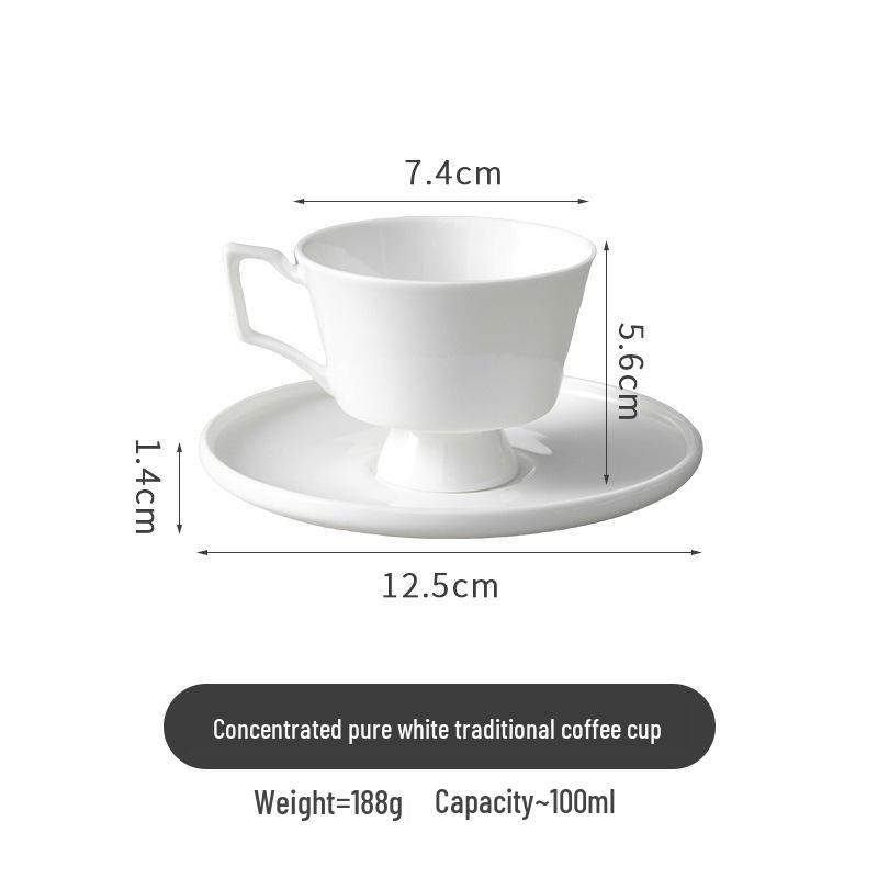 Pure White Bone China Espresso Cup & Saucer with Gold Rim, 80ml