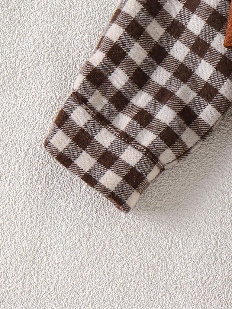 Mädchen Europäischer & Amerikanischer Stil Kleinkind Kaffee Weste + Kariertes Langarmkleid Set