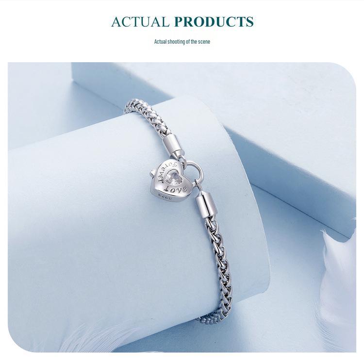 Avle Heart Lock Chain Bracelet - S925 Sterling Silver, Cross-Border Hot-Selling Item