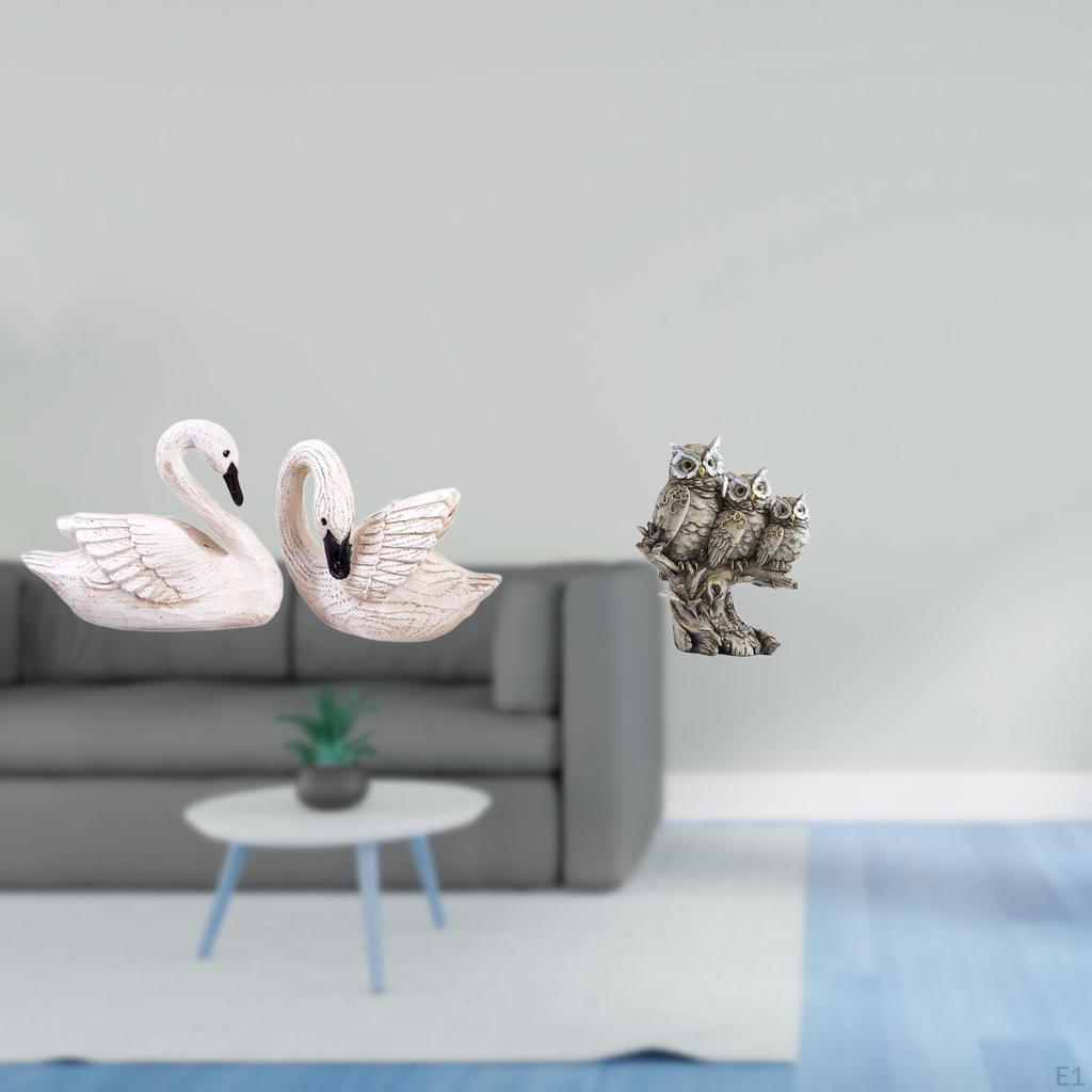 Elegant Swan And Owl Resin Sculptures for Home Office Bedroom Living Room Christmas Tabletop
