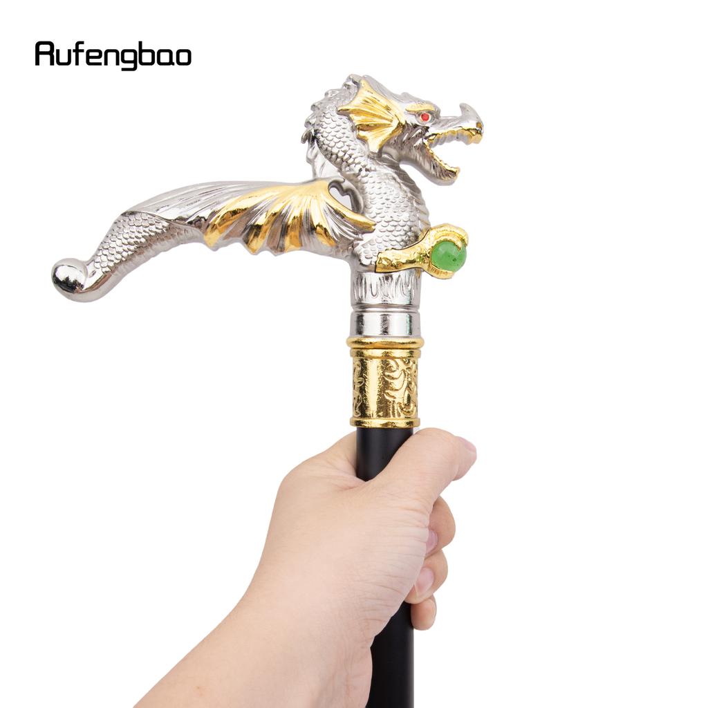 Golden White Dragon Scrambling Ball Fashion Walking Stick Decorative Cospaly Vintage Party Fashionable Walking Cane Crosier 93cm