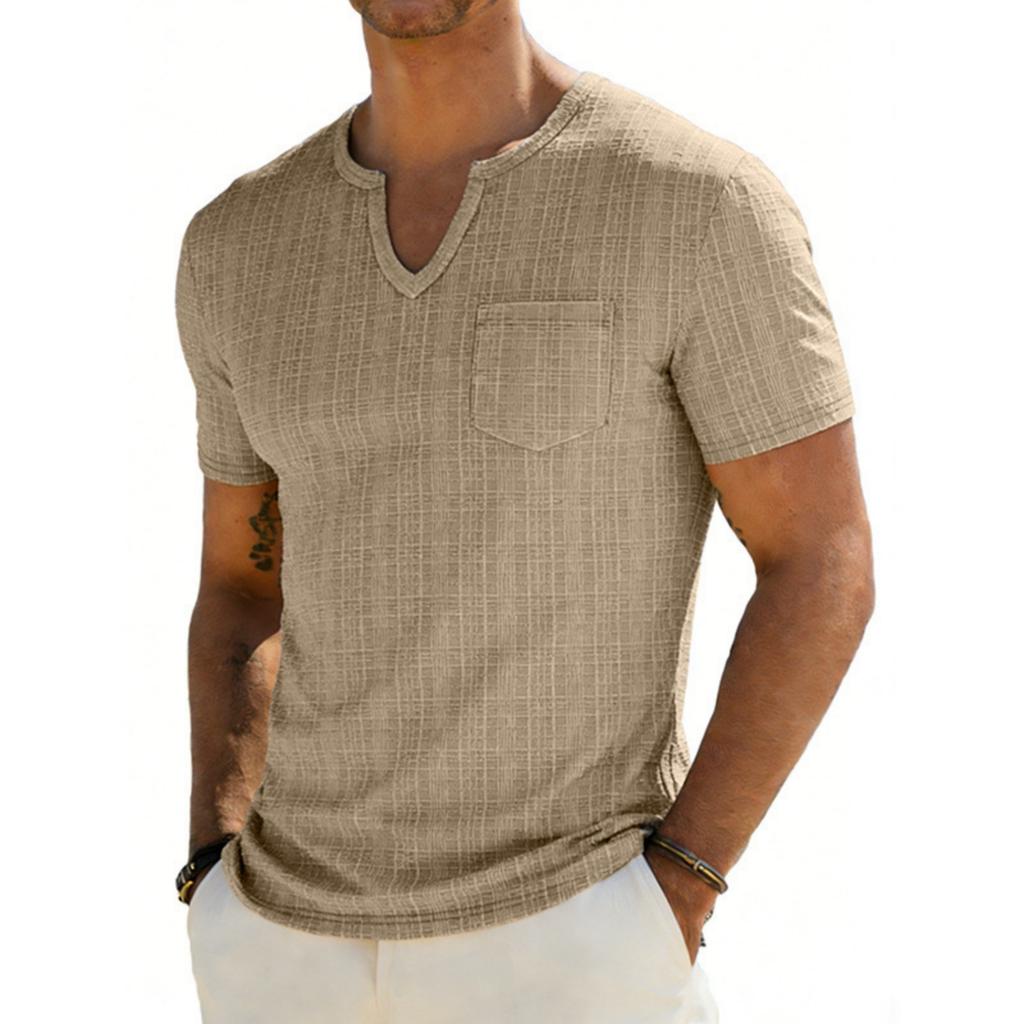 Herren V-Ausschnitt Kurzarm T-Shirt mit Tasche Lässig Lockerer Schnitt Leicht Atmungsaktiv Sommer Oberteil für den täglichen Gebrauch