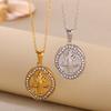 Virgin Mary Pendant With Diamonds Necklace For Women Gold Color Medal Charm Stainless Steel Religious Punk Jewelry Easter Gift