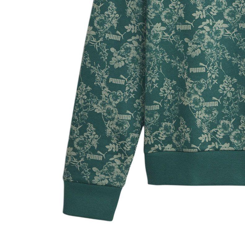 Puma All Over Print Casual Loose Round Neck Warm Sweatshirt Women Sweatshirt Dark-Green 680154-43