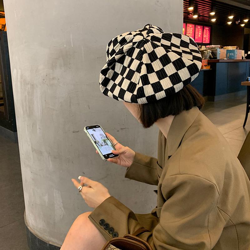 Checkerboard Grid Beret Hat Fashion Winter Autumn for Woman Retro Berets Girl Plaid Adjustable Painter Hat Casual Street Beret Hat