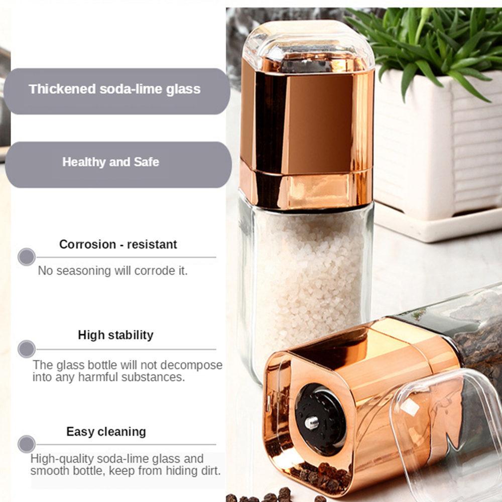 Fashion Pepper Grinder 180ml Premium Glass Bottle Salt and Pepper Shakers with Ceramic Spice Grinder Kitchen Mill Gold