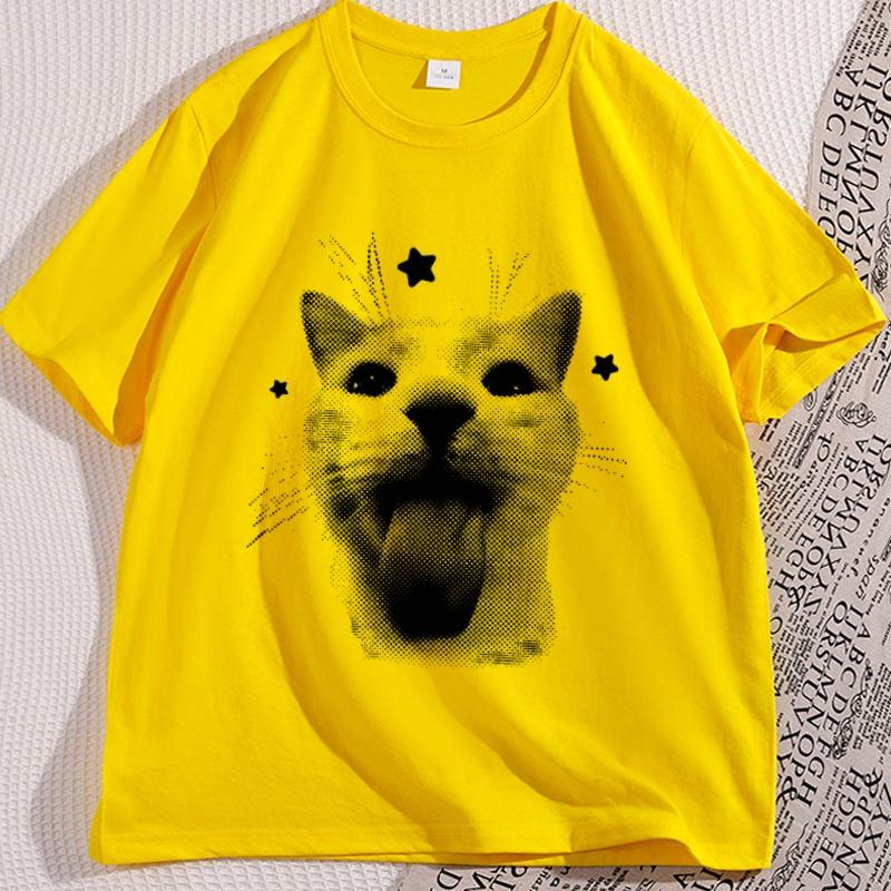 Funny Y2k Cat Tshirt Cool Silly Cats Tee 90s Retro Kitten Vintage Graphic T Shirts Casual Cotton Short Sleeve Round Neck Tees