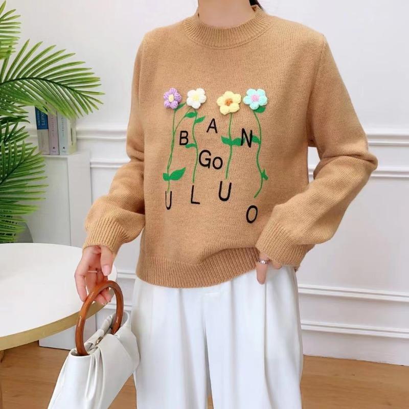 

Осень и зима новый милый трехмерный дизайн маленький цветок вязаный свитер ленивый ветер милый мягкий восковой свитер one size fits all хаки