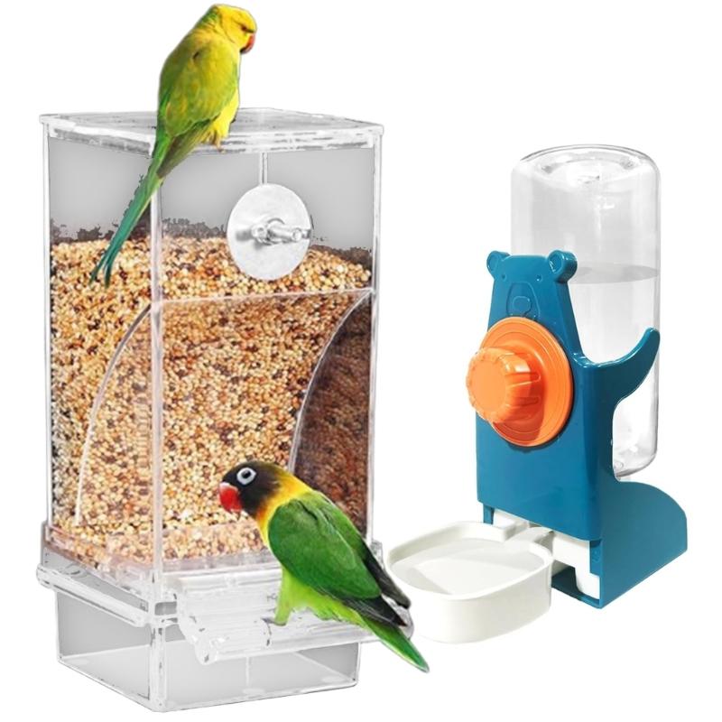 Pack of 2 Automatic Bird Feeder Water Dispenser Set for Parrots Cockatiels Pet Birds Easy Installation
