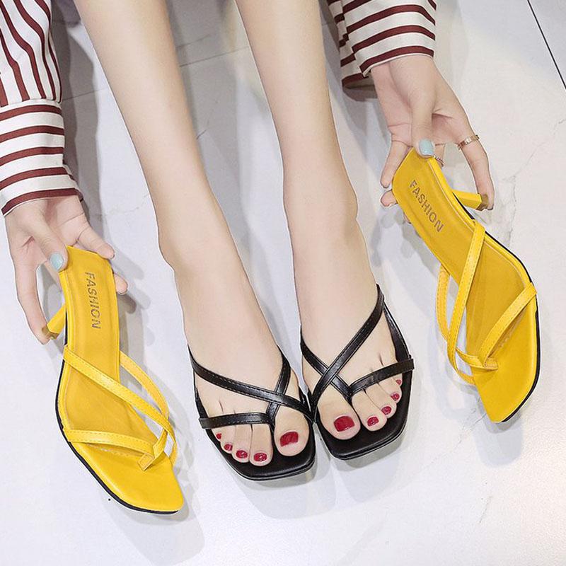 2025 Summer Women Sandals Casual Flip Flops Ladies Beach Slippers Slides Cross Clip Toe Stiletto Heels Shoes Women Shoes WSH4396