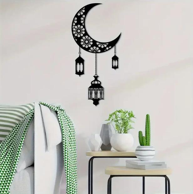 Moon Lantern Metal Wall Art for Bedroom & Living Room Decor Size Customizable