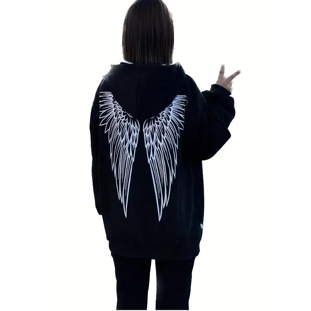 2025 New Arrival Wings Print Back Hoodies Casual Drawstring Sweatshirt Harajuku Aldult Teen Unisex Hoodie Clothing