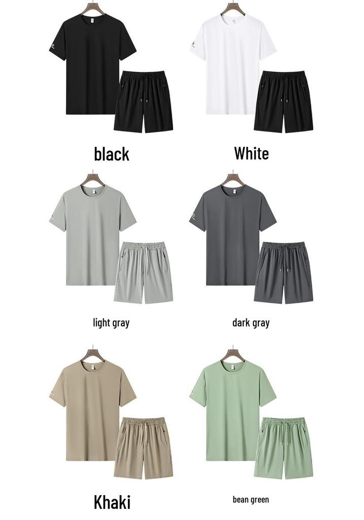 Men's Ice Silk Quick-Dry Sports Set - 2026 Summer Loose Fit Plus Size Breathable Short Sleeve & Shorts