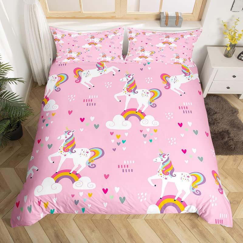 Cartoon Animal Rainbow Duvet Cover Queen Kawaii Elephant Bedding Set Kids Bedroom Decor Quilt Cover Polyester Comforter Cover