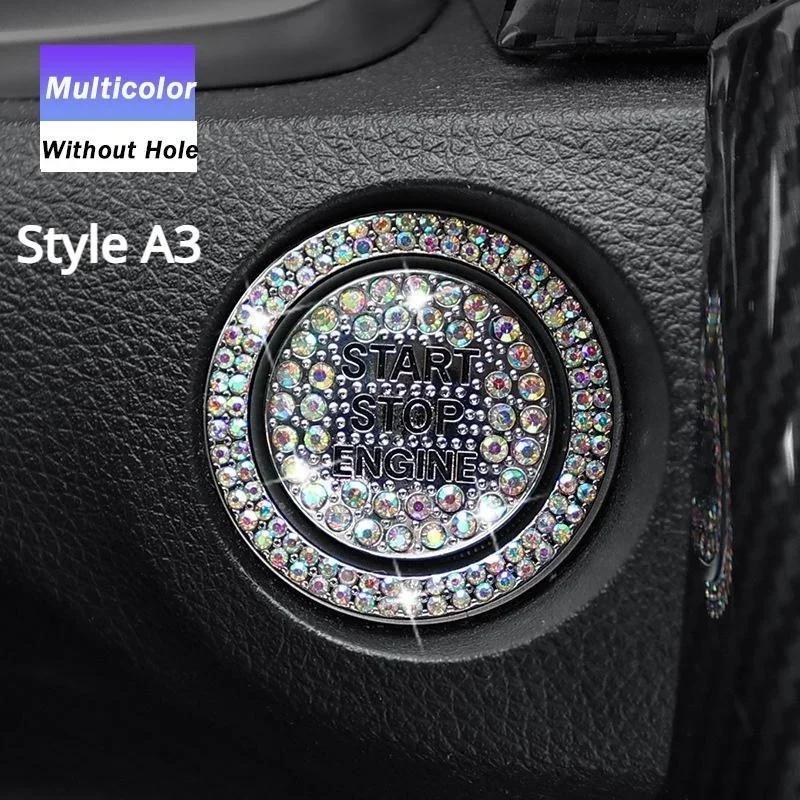 Car Bling Crystal Rhinestone Engine Start Ring Decals, Car Push Start Button Cover Sticker, Sparkling Car Interior Accessories