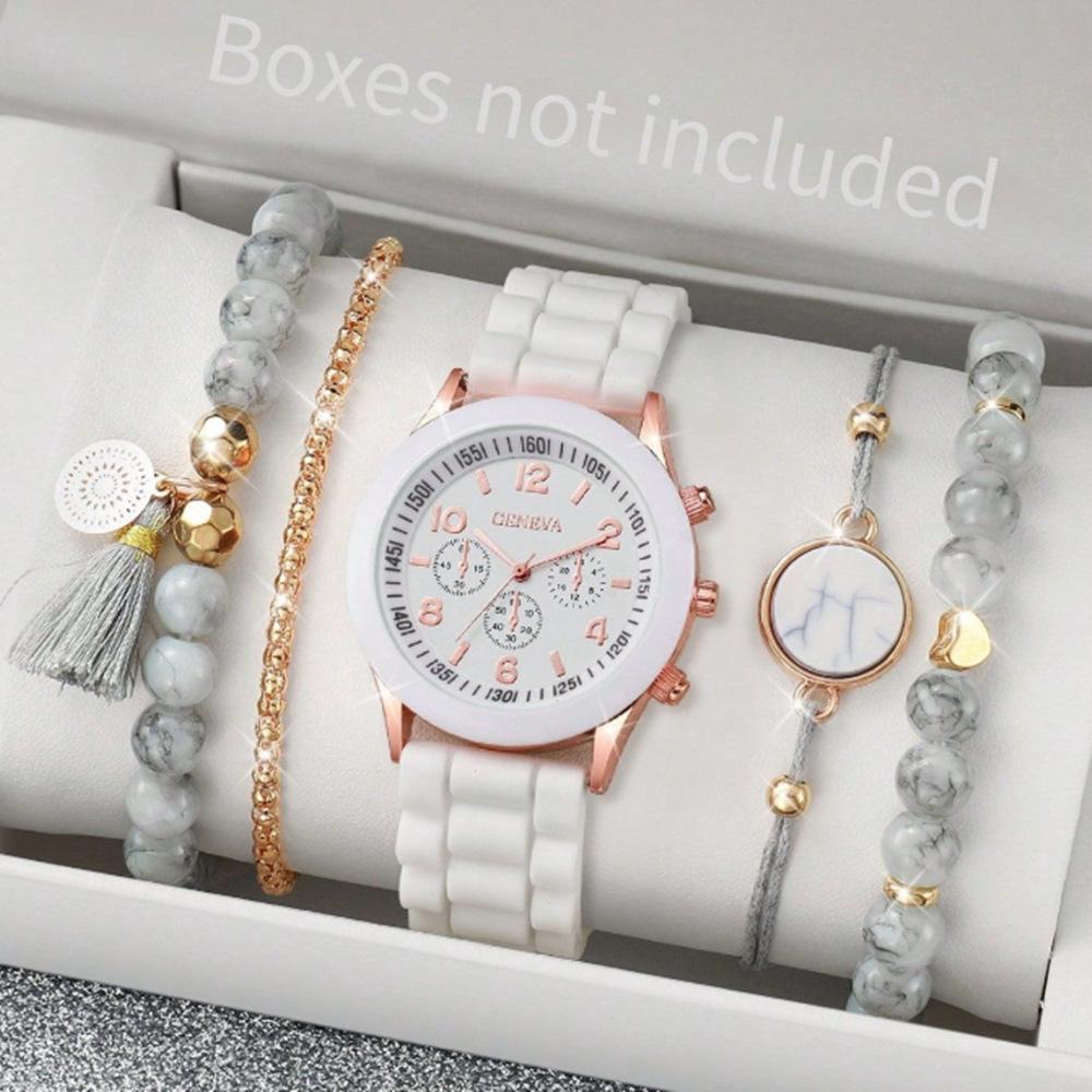 

Korean Version Of Light Luxury Simple Temperament Fashion White College Style Fashion Quartz Watch Star Bracelet Set bulk price