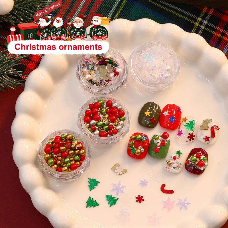 Christmas Red/Green Pearl Nail Rhinestone Mixed Size Pearlescent Colorful Beads Nali Charms Christmas Manicure Jewelry