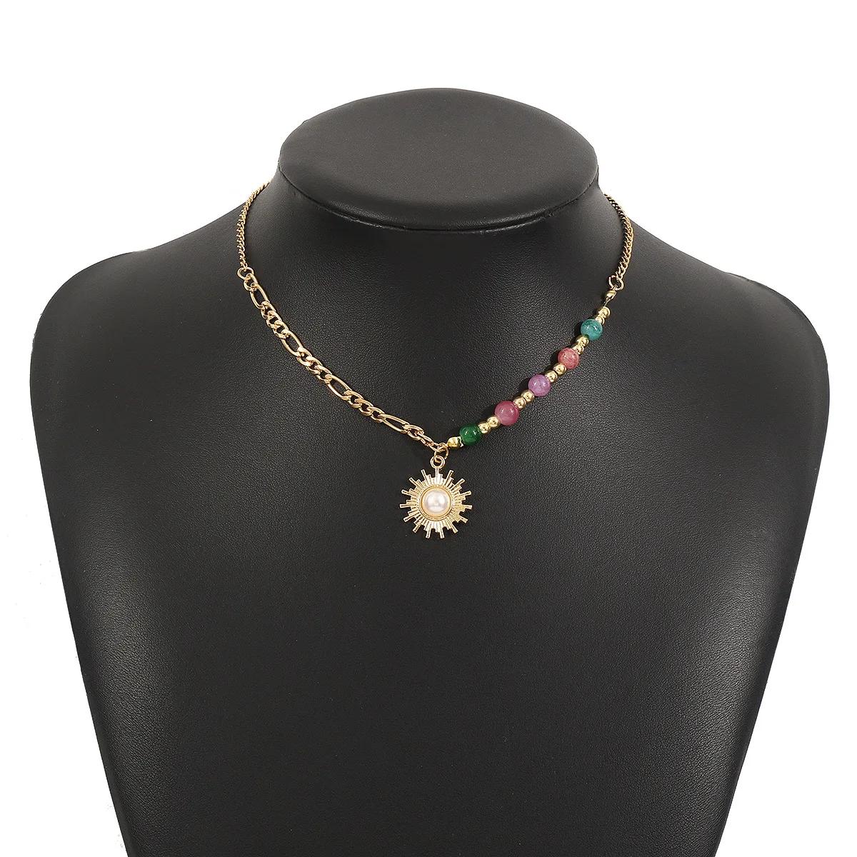 

Vintage Sun Inlaid Pearl Women s Necklace Summer Party Dopamine Colored Glass Beads French Jewelry Gift