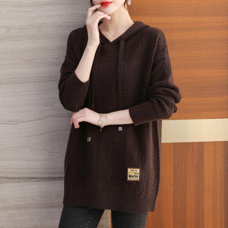 Autumn Winter Large Size Women Sweaters Korean Loose Pullovers Female Mid Hooded Knitted Sweater