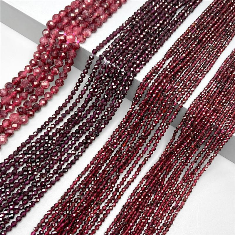 Natural Red Garnet Faceted Round Beads Shinny Stone For Jewelry Making DIY Bracelet Necklace Strand Woman Jewelry Accessories
