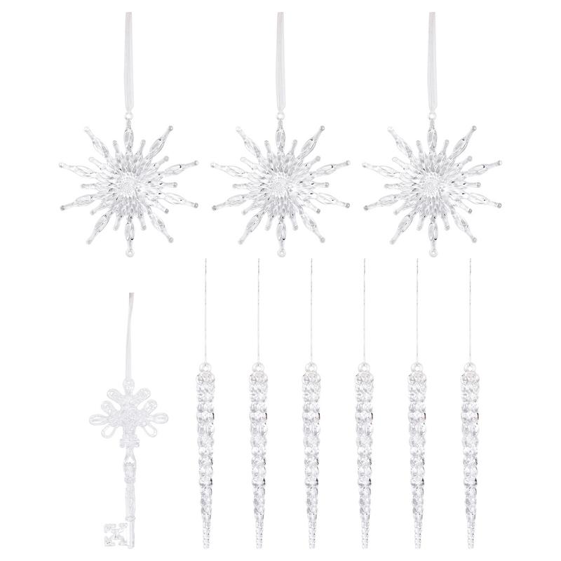 Christmas Snowflake Ornament 10 Pieces Hangable Acrylic Icicle Window Pendant Seasonal Party Decorations For Front Door Living