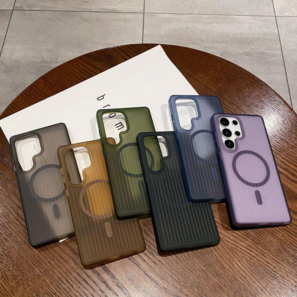 Samsung S25ultra Matte Skin feeling Mobile Phone Case S24plus Corrugated Plane Powerful Magnetic Case