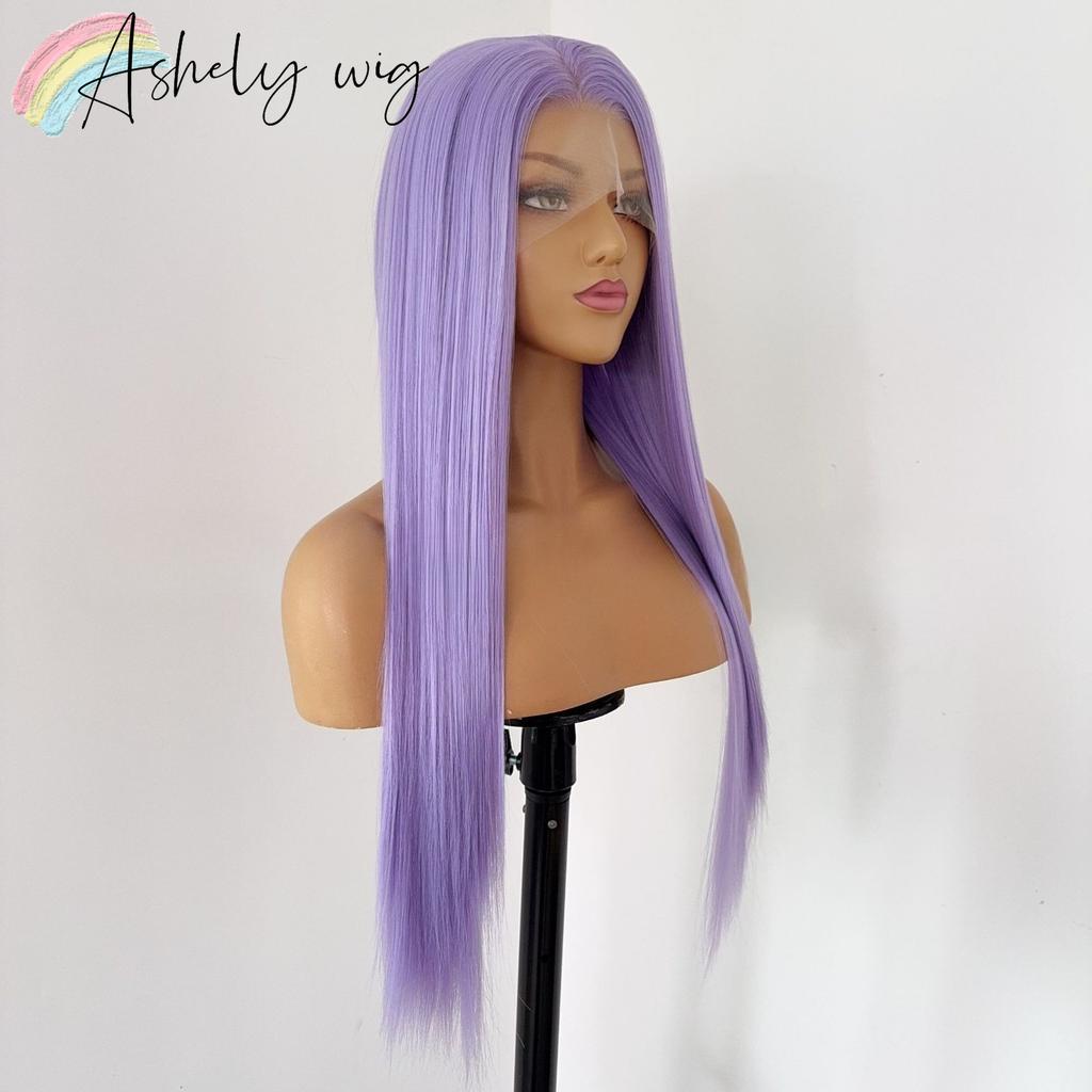 Purple Wig for Women Cosplay Wig 26inch Long Straight Hair Wigs 13*4 Synthetic Lace Wigs Natural Hairline for Daily Use