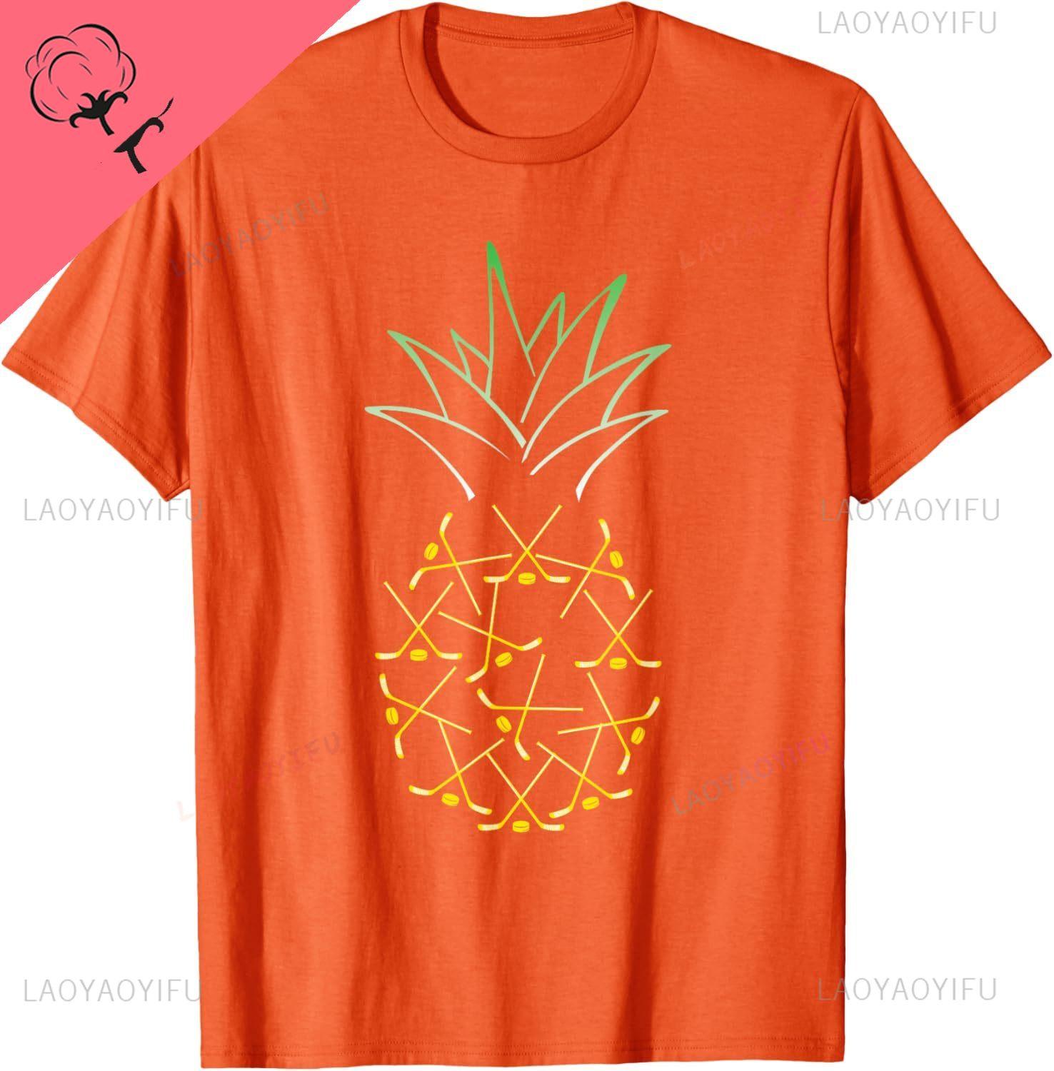 Ice Hockey Shirt Funny Hawaii Summer Aloha Pineapple TShirt Custom Printed Graphic T Shirts Summer Tops S