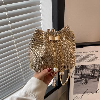 Damenmode Diamanten Strass Eimer Taschen Retro Perle Kette Damen Schulter Taschen Glänzende Kleine Umhängetaschen Weibliche Handtaschen