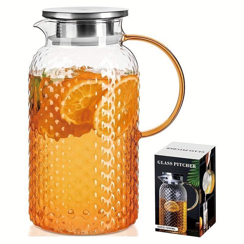 

Стеклянный кувшин 64 унции/1,9 л с крышкой и ручкой - Высокоборосиликатное стекло для холодильника, Сохраняет напитки горячими/холодными, Кувшин для сока, Кухня 1500-2000ml