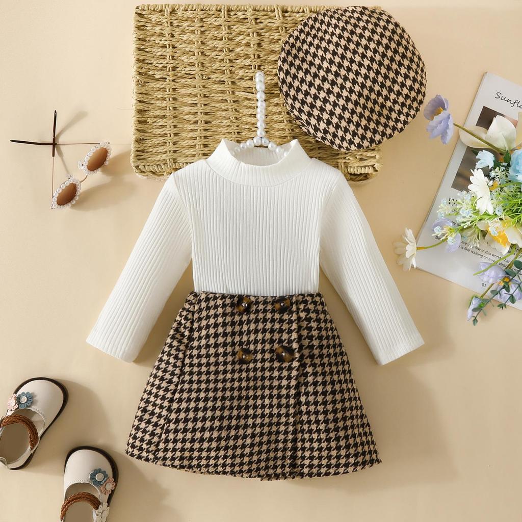 Toddler Girl Long Sleeve Turtleneck and Plaid Skirt Set