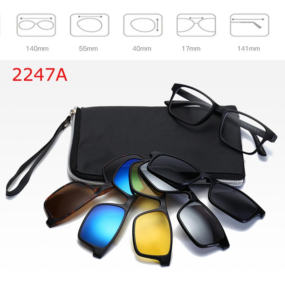 6 In 1 Polarized Sunglasses Men Women Magnetic Clip On Glasses TR90 Optical Prescription Eyeglass Frames Magnet Clips