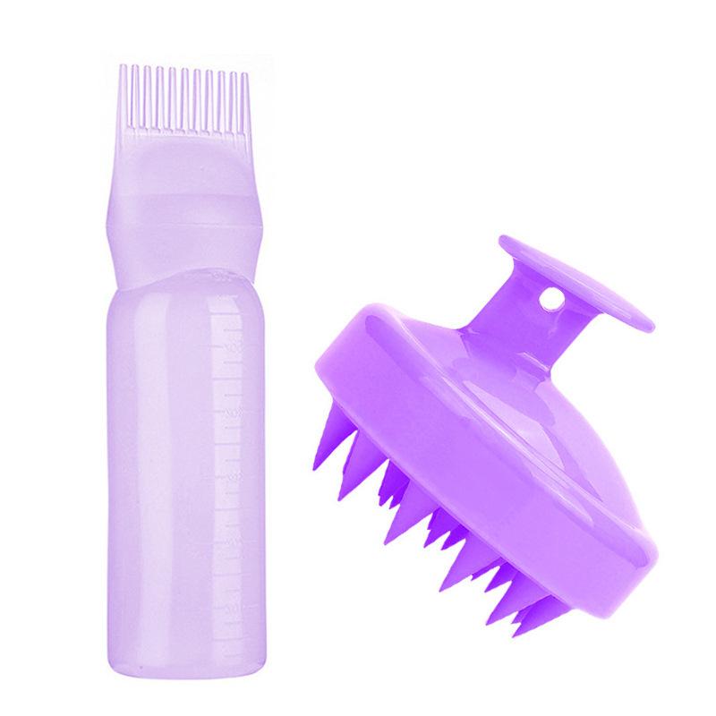 

Бутылка-дозатор для масла для волос, аппликатор-гребень для корней, дозатор для масла для волос, многоразовый массажер для кожи головы, щетка для шампуня, инструмент для окрашивания волос фиолетовый