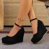 Spring Autumn New Wedge Heels Pumps Fashion Round Toe Platform Suede Casual Women Shoes 10cm High Heels Solid Single