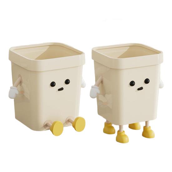 Yousheng Cute Trash Can 12/16L Cartoon Garbage Bin with Eyes Hands Legs Plastic Open Top Waste Basket for Kitchen Office Bathroom