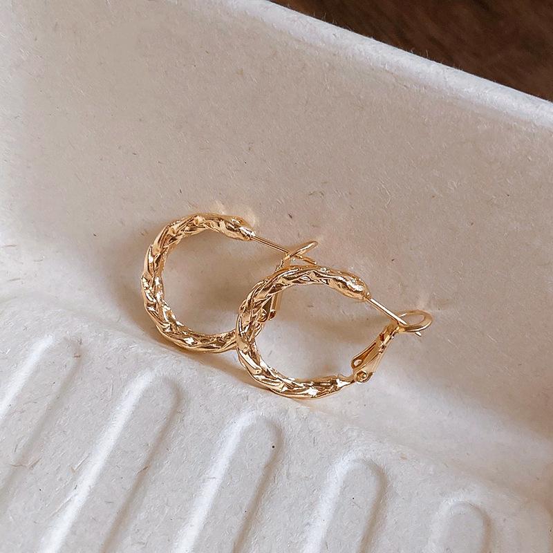 Gold French Simple Round Plain Ring Earrings Light Luxury Earrings Hong Kong Style Earrings