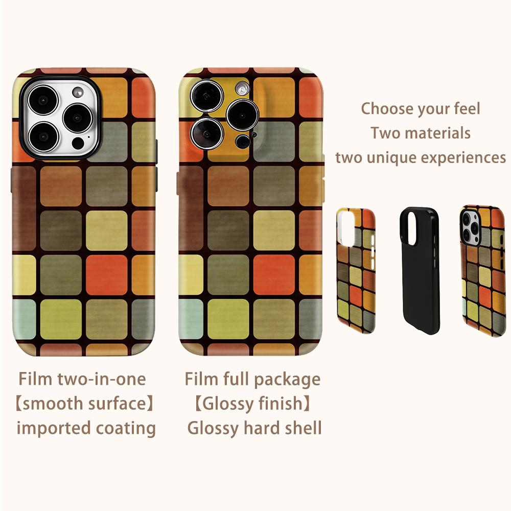 Color Block Mosaic Retro Mod Phone Case for IPhone 17AIR 16E 16 15 14 13 12 11 17 Pro Max Plus Double-layer Back Cover