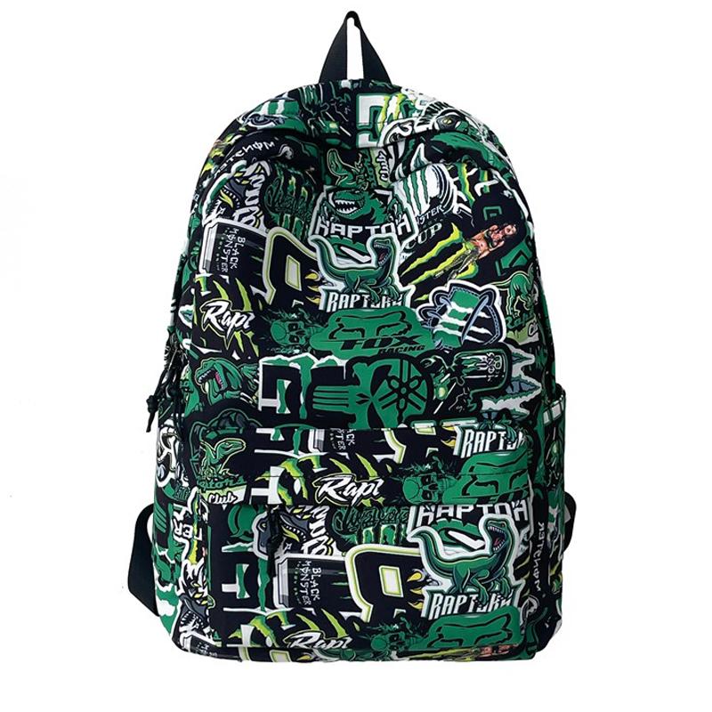 

Рюкзак школьный большой вместимости для учеников средней школы, унисекс, водонепроницаемый, с принтом граффити зелёный