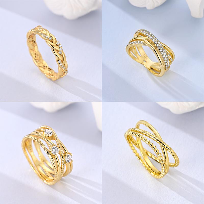 925 Sterling Silver Gold Ring Sparkling Infinite Love  Rings for Women Girl Wedding Jewelry Gifts